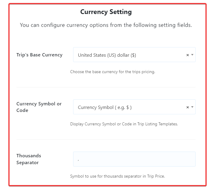 currency setting in WP Travel Engine