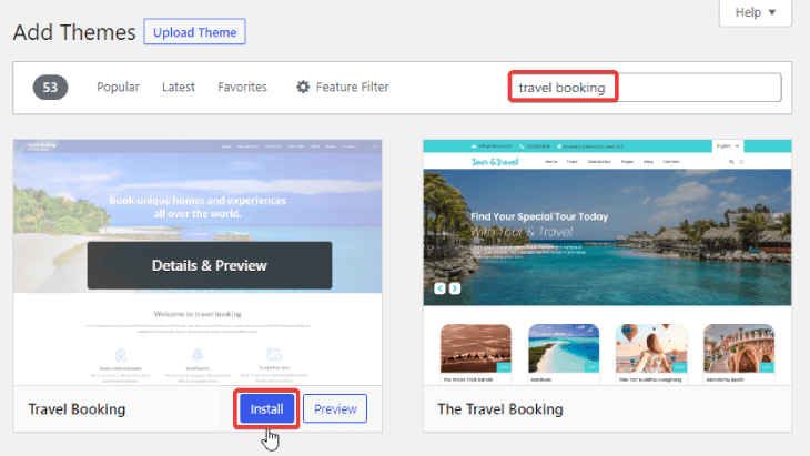 install travel booking theme