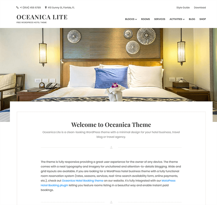 Oceanica Lite Free WordPress Hotel Theme