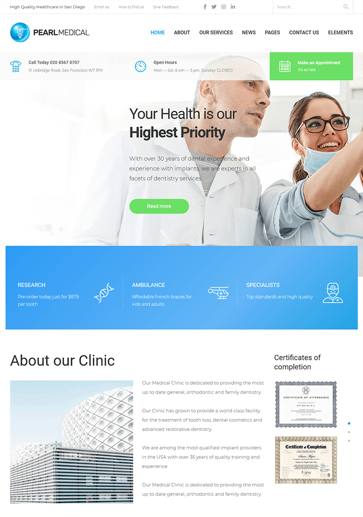 Pearl Medical WordPress Theme
