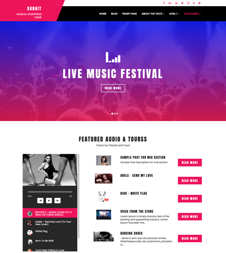 Sungit Lite Musical WordPress theme