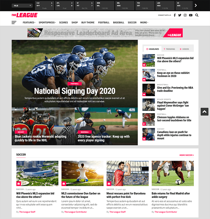 The League Sports News Magazine WordPress Theme