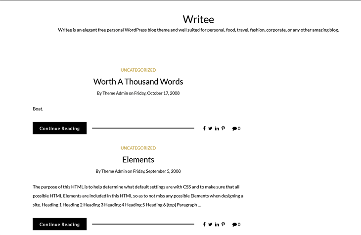 Writee free personal WordPress blog theme